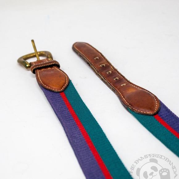 Trafalgar Leather Canvas Belt Multicolor Gold Brass USA Made Mens Size 30 600 - Picture 3 of 6